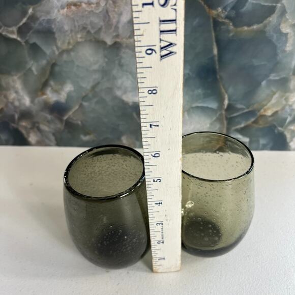 Green Smoke Bubble Glass Stemless Wine Artisan Glass Set of 2 - Picture 8 of 10